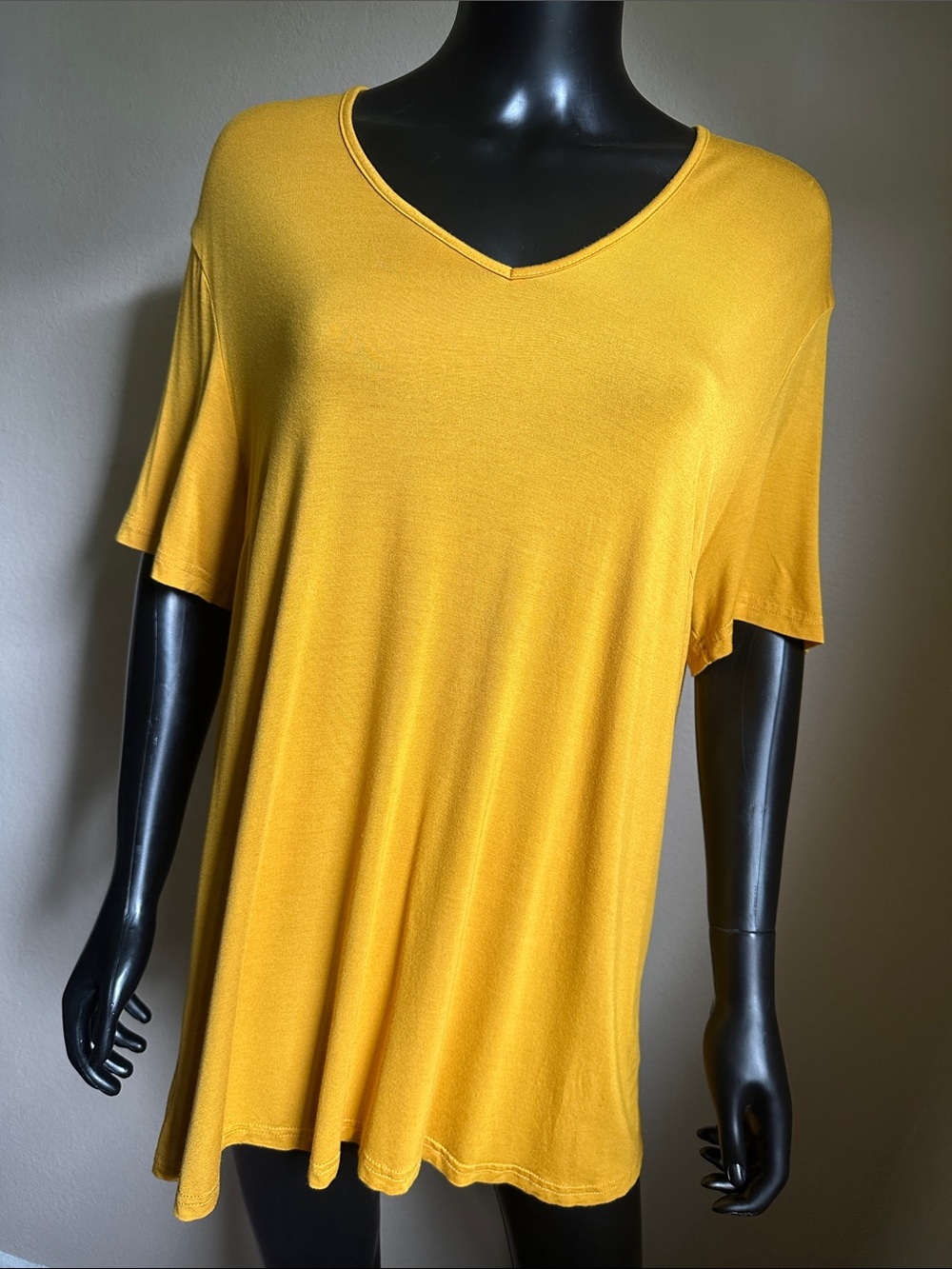 Crazy Train Mustard Yellow V-Neck Tee Relaxed Fit Short Sleeve